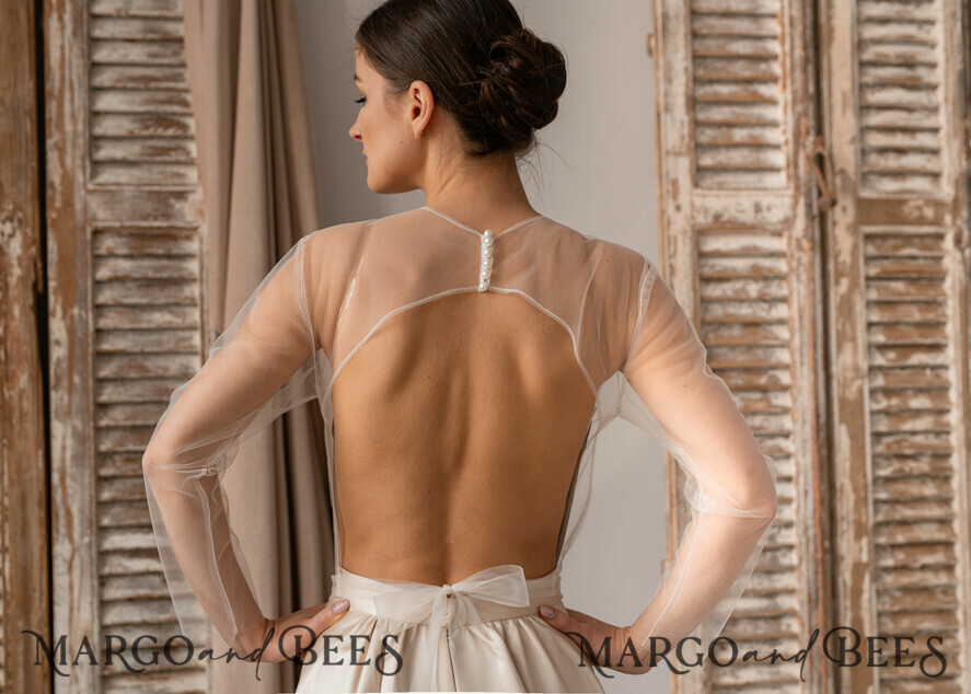 BRAUT Bolero, Kleider, Strumpfband SPITZEN HOCHZEITSBOLERO Elfenbein Tüll Hochzeitsbolero mit langen Ärmeln, Shrug Frauen Hochzeit, Braut Coverup, Elfenbein Bluse für die Braut, Braut Tüll Bluse, Kleid Capelet