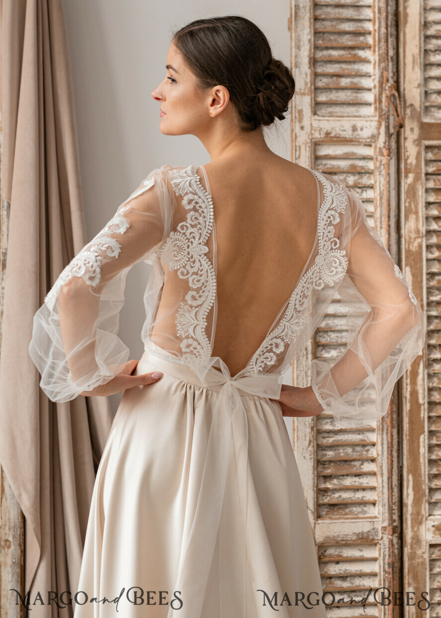 BRAUT Bolero, Kleider, Strumpfband SPITZEN HOCHZEITSBOLERO Elfenbein Spitze Hochzeit Bolero Puffärmel, Shrug Damen Hochzeit, Braut Rückenausschnitt Coverup, Elfenbein Bluse für die Braut, Braut Spitze Bluse, Kleid Capelet