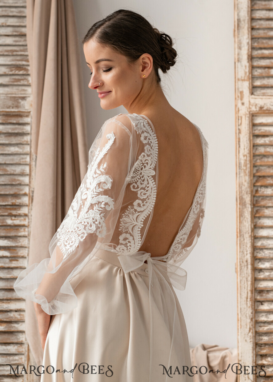 BRAUT Bolero, Kleider, Strumpfband SPITZEN HOCHZEITSBOLERO Elfenbein Spitze Hochzeit Bolero Puffärmel, Shrug Damen Hochzeit, Braut Rückenausschnitt Coverup, Elfenbein Bluse für die Braut, Braut Spitze Bluse, Kleid Capelet