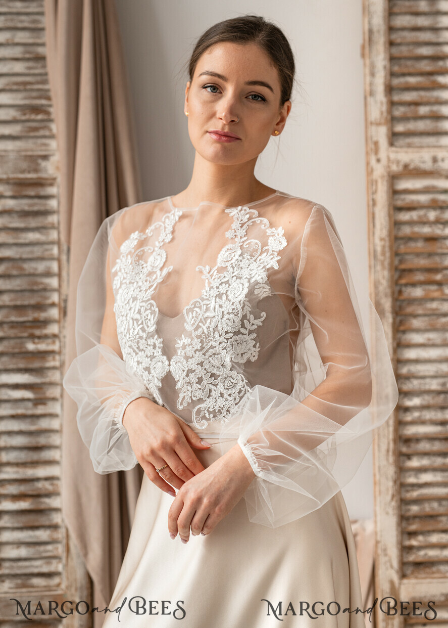 BRIDE bolero, robes, garter LACE WEDDING BOLERO Ivory Lace Wedding bolero long sleeve, Shrug Women Wedding, Bridal Backless Coverup, Ivory Blouse for Bride, Bridal Lace Blouse, dress capalet