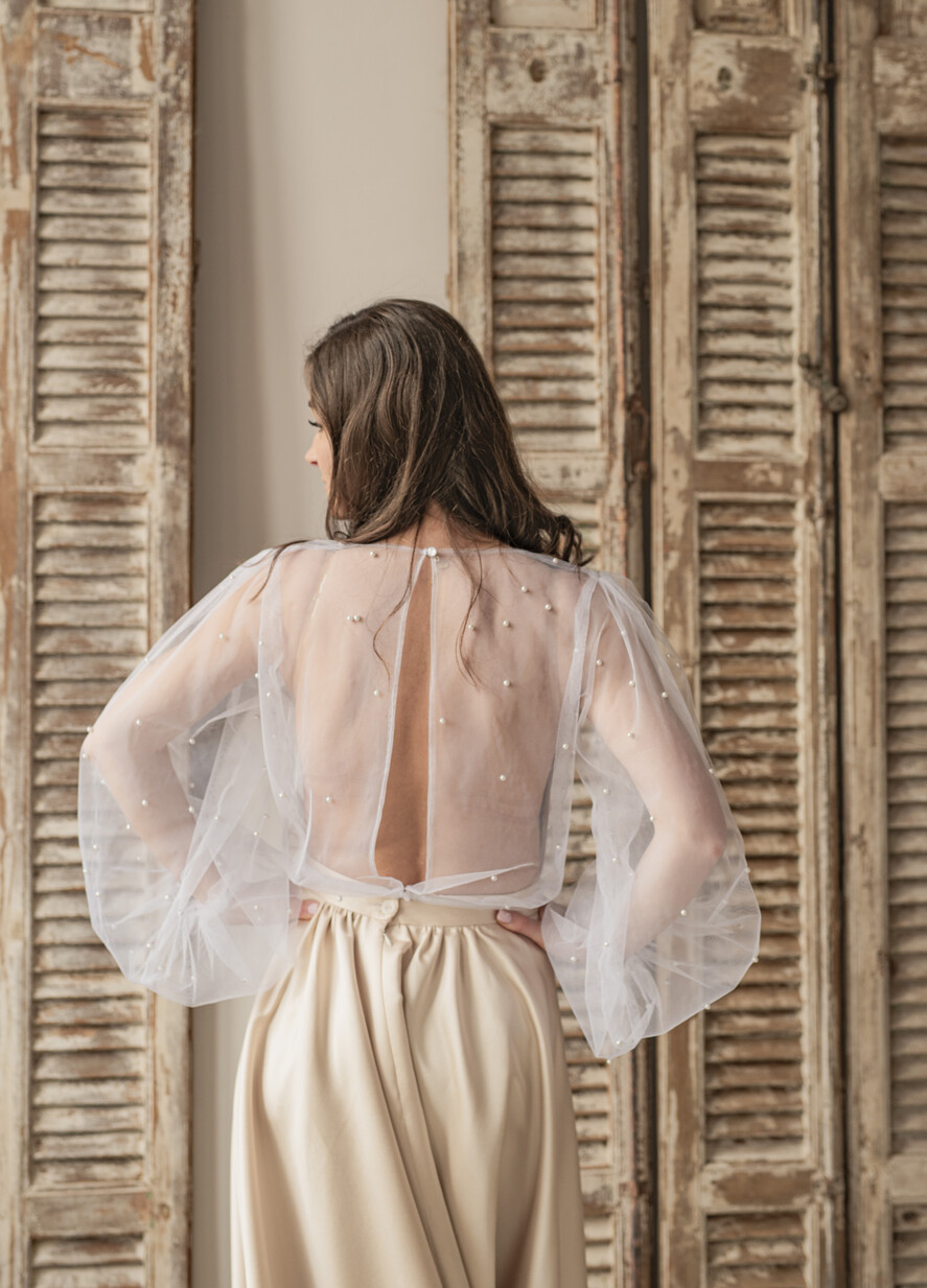 BRAUT Bolero, Kleider, Strumpfband SPITZEN HOCHZEITSBOLERO Elfenbein Tüll Beaded Hochzeitsbolero mit langen Ärmeln, Shrug Frauen Hochzeit, Braut Coverup mit Perlen, Elfenbein Bluse für die Braut, Braut Tüll Bluse, Kleid Capalet