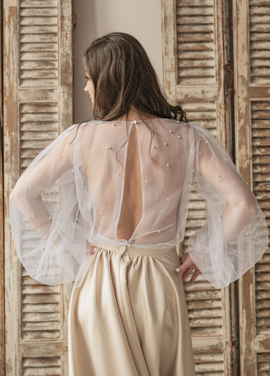 BRAUT Bolero, Kleider, Strumpfband SPITZEN HOCHZEITSBOLERO Elfenbein Tüll Beaded Hochzeitsbolero mit langen Ärmeln, Shrug Frauen Hochzeit, Braut Coverup mit Perlen, Elfenbein Bluse für die Braut, Braut Tüll Bluse, Kleid Capalet