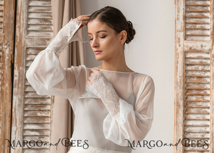 BRAUT Bolero, Kleider, Strumpfband SPITZEN HOCHZEITSBOLERO Elfenbein Seiden- und Spitzen-Hochzeitsbolero mit langen Ärmeln, Schulterstück für Frauenhochzeiten, Braut Rückenfreies Coverup, Elfenbein Bluse für die Braut, Braut Spitzenbluse, Kleid Capalet