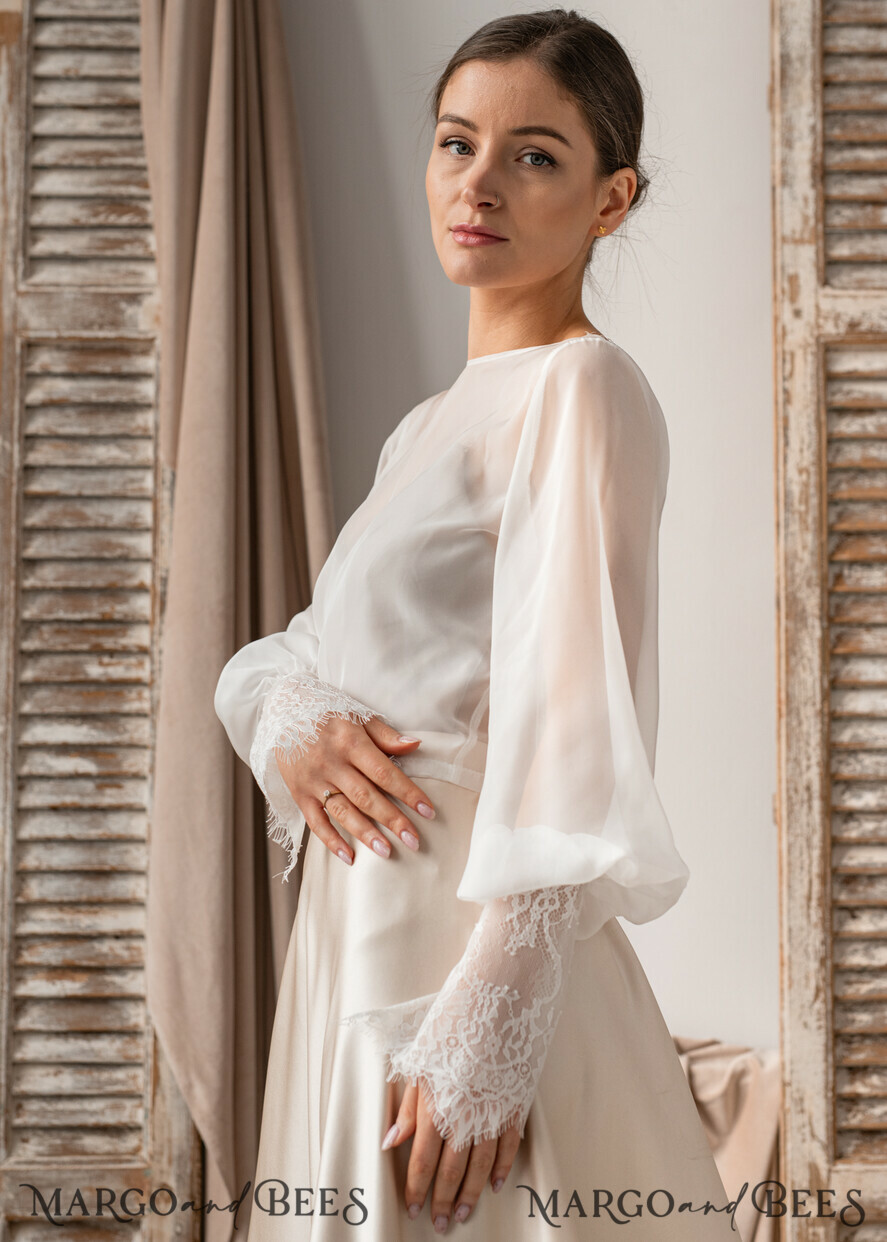 BRAUT Bolero, Kleider, Strumpfband SPITZEN HOCHZEITSBOLERO Elfenbein Seiden- und Spitzen-Hochzeitsbolero mit langen Ärmeln, Schulterstück für Frauenhochzeiten, Braut Rückenfreies Coverup, Elfenbein Bluse für die Braut, Braut Spitzenbluse, Kleid Capalet