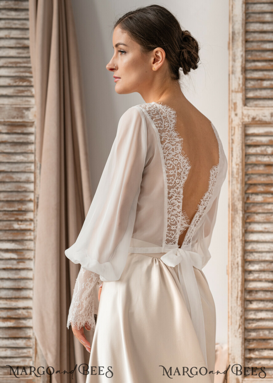 BRAUT Bolero, Kleider, Strumpfband SPITZEN HOCHZEITSBOLERO Elfenbein Seiden- und Spitzen-Hochzeitsbolero mit langen Ärmeln, Schulterstück für Frauenhochzeiten, Braut Rückenfreies Coverup, Elfenbein Bluse für die Braut, Braut Spitzenbluse, Kleid Capalet