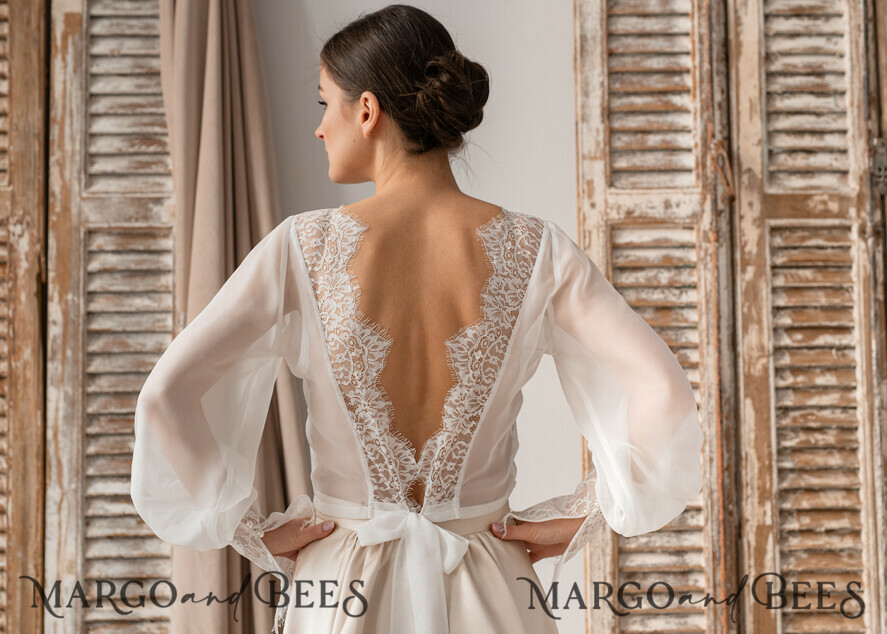 BRAUT Bolero, Kleider, Strumpfband SPITZEN HOCHZEITSBOLERO Elfenbein Seiden- und Spitzen-Hochzeitsbolero mit langen Ärmeln, Schulterstück für Frauenhochzeiten, Braut Rückenfreies Coverup, Elfenbein Bluse für die Braut, Braut Spitzenbluse, Kleid Capalet