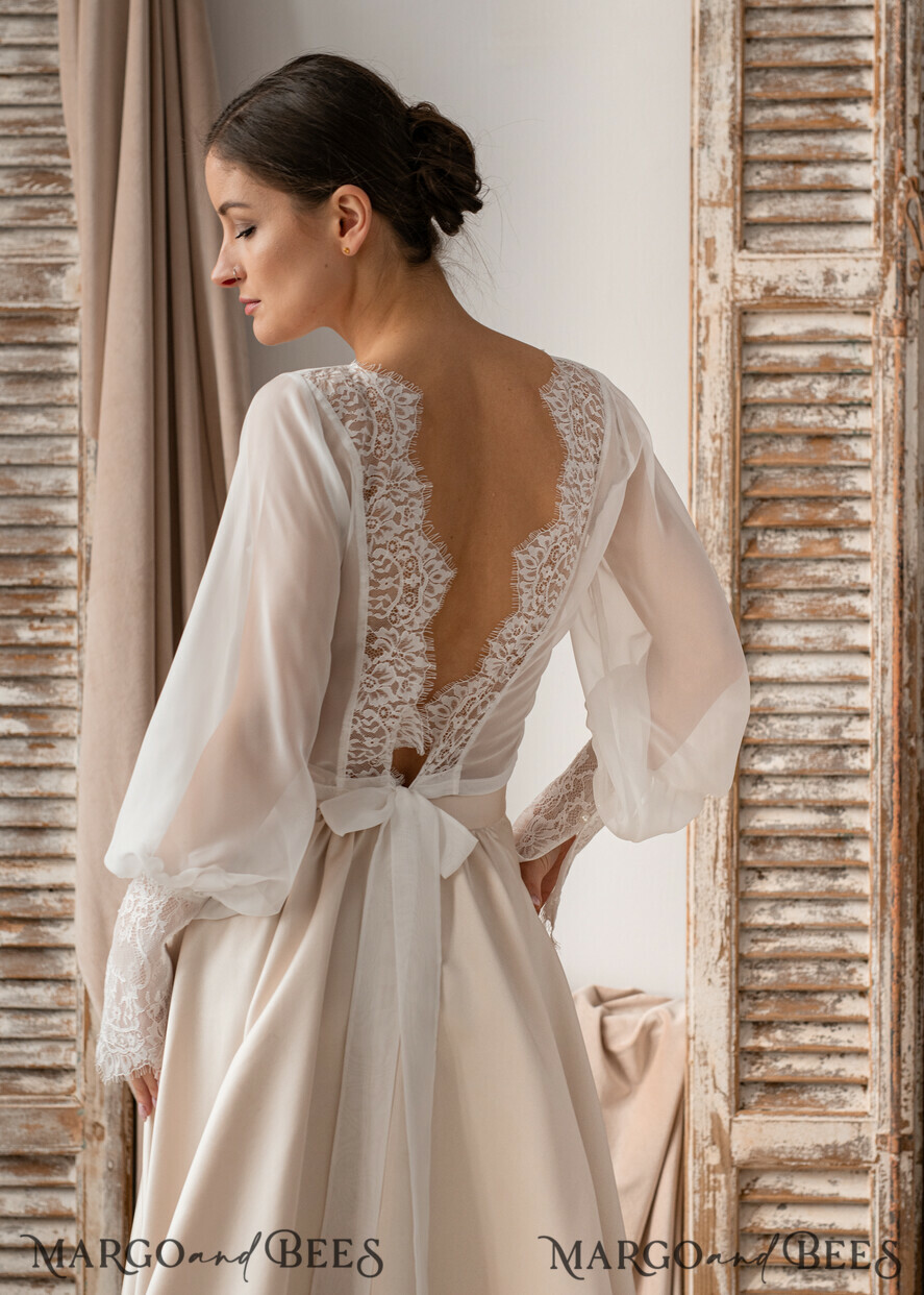 BRAUT Bolero, Kleider, Strumpfband SPITZEN HOCHZEITSBOLERO Elfenbein Seiden- und Spitzen-Hochzeitsbolero mit langen Ärmeln, Schulterstück für Frauenhochzeiten, Braut Rückenfreies Coverup, Elfenbein Bluse für die Braut, Braut Spitzenbluse, Kleid Capalet