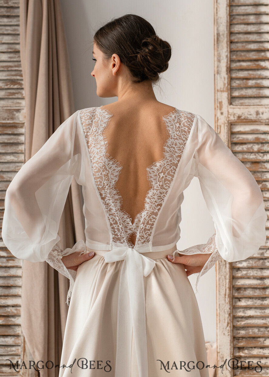 BRAUT Bolero, Kleider, Strumpfband SPITZEN HOCHZEITSBOLERO Elfenbein Seiden- und Spitzen-Hochzeitsbolero mit langen Ärmeln, Schulterstück für Frauenhochzeiten, Braut Rückenfreies Coverup, Elfenbein Bluse für die Braut, Braut Spitzenbluse, Kleid Capalet