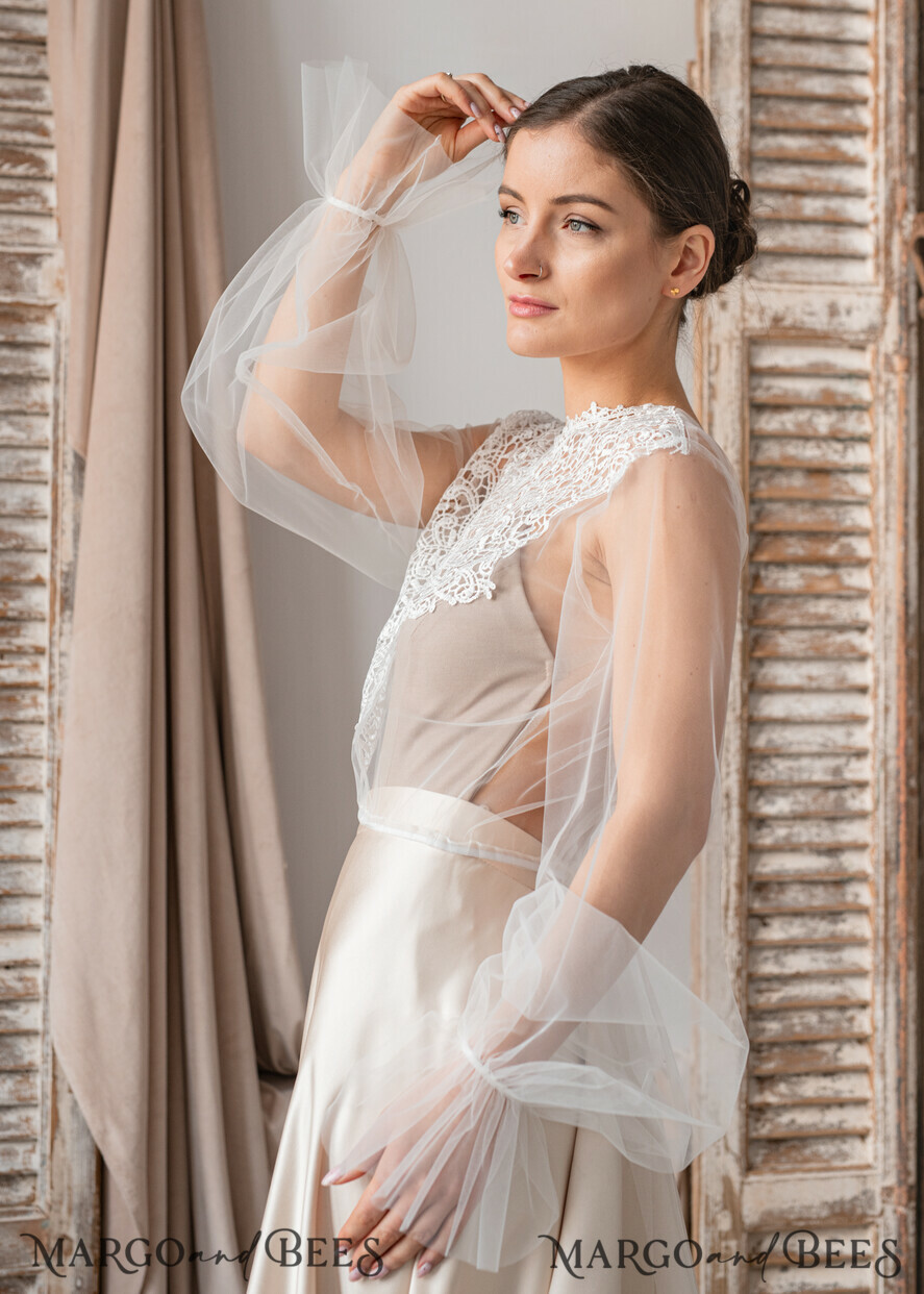 BRAUT Bolero, Kleider, Strumpfband SPITZEN HOCHZEITSBOLERO Elfenbein Spitze Hochzeitsbolero Puffärmel, Shrug Frauen Hochzeit, Braut Rückenausschnitt Coverup, Elfenbein Bluse für die Braut, Braut Spitze Bluse, Kleid Capalet