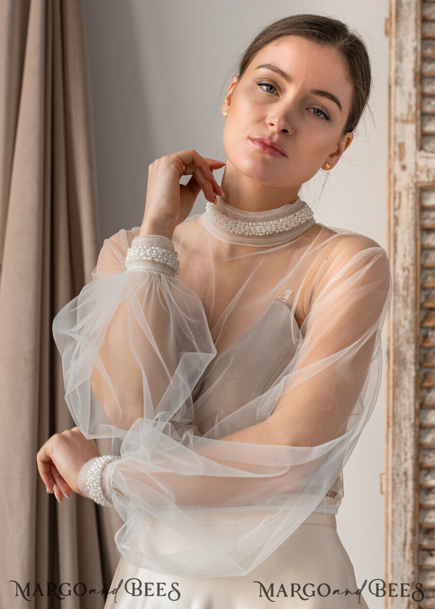 BRIDE bolero, robes, garter LACE WEDDING BOLERO Ivory tulle Wedding bolero puff sleeve, Shrug Women Wedding, Bridal Coverup, Ivory Blouse for Bride, Bridal Tulle Blouse, dress capalet