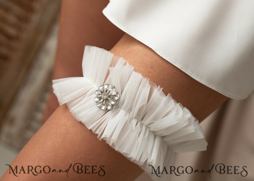 BRAUT Bolero, Kleider, Strumpfband STRUMPFBAND FÜR DIE BRAUT Hochzeitsstrumpfband-Set in Box, Tüll- und Kristallstrumpfband-Set, Strumpfband für die Braut, Geschenkvorschlag für die Braut, elfenbeinfarbenes Tüllstrumpfband-Set, Geschenk für die Braut