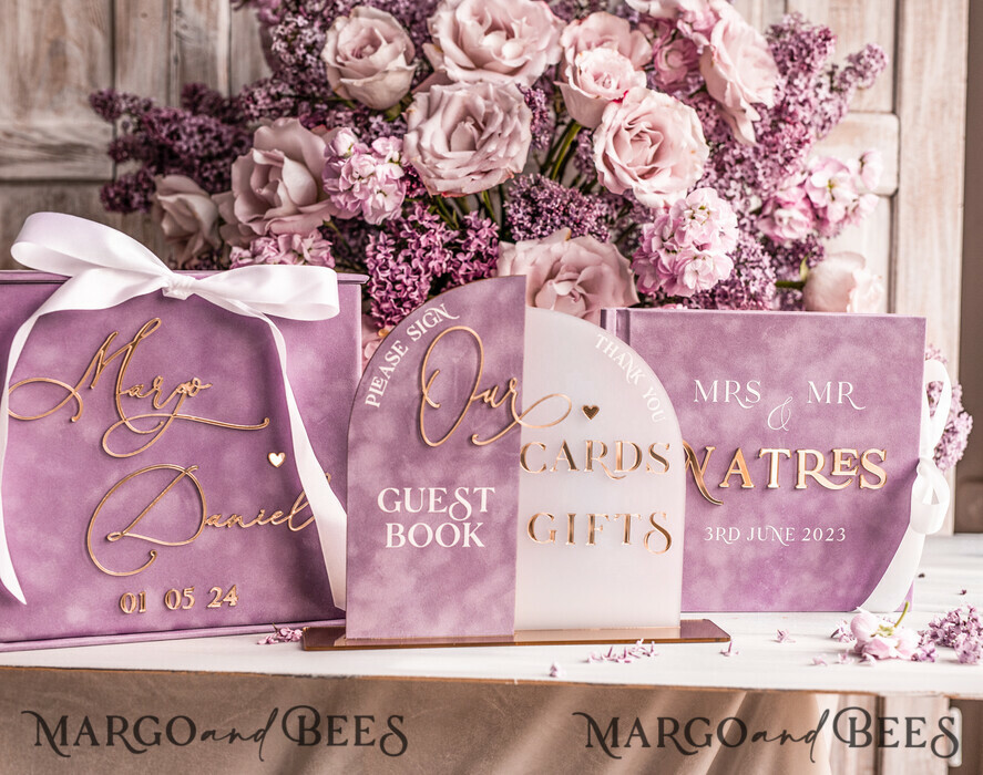 TISCHDEKORATIONSCHILDER Gästebuch & Karten Geschenke Schilder Goldene Acryl Geschenke & Karten Schild mit Ständer, Mauve Samt und goldenes Gästebuch Schild, Gold Mauve Geschenke & Karten Schild, Luxus Hochzeits Gästebuch Dekor