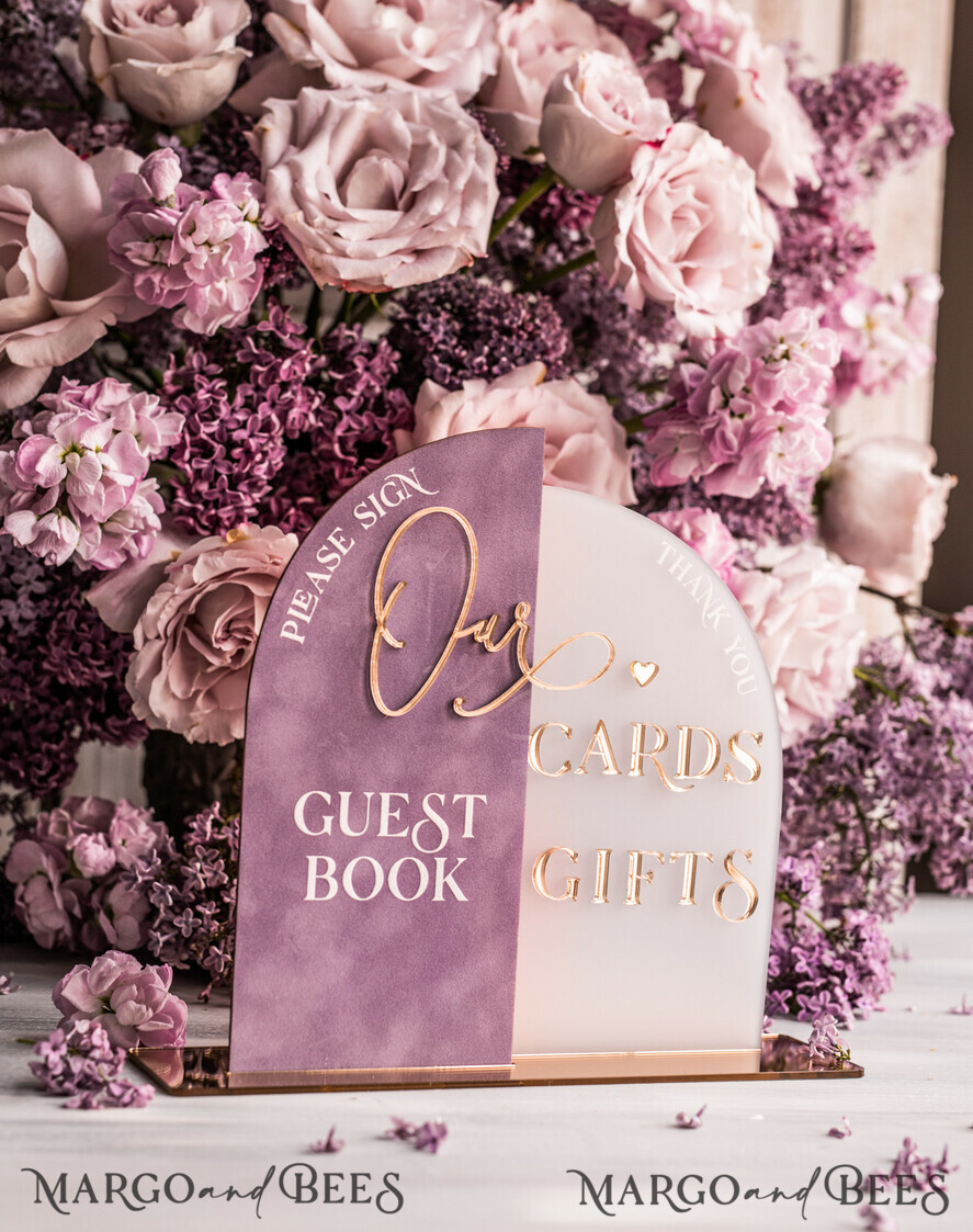 TISCHDEKORATIONSCHILDER Gästebuch & Karten Geschenke Schilder Goldene Acryl Geschenke & Karten Schild mit Ständer, Mauve Samt und goldenes Gästebuch Schild, Gold Mauve Geschenke & Karten Schild, Luxus Hochzeits Gästebuch Dekor