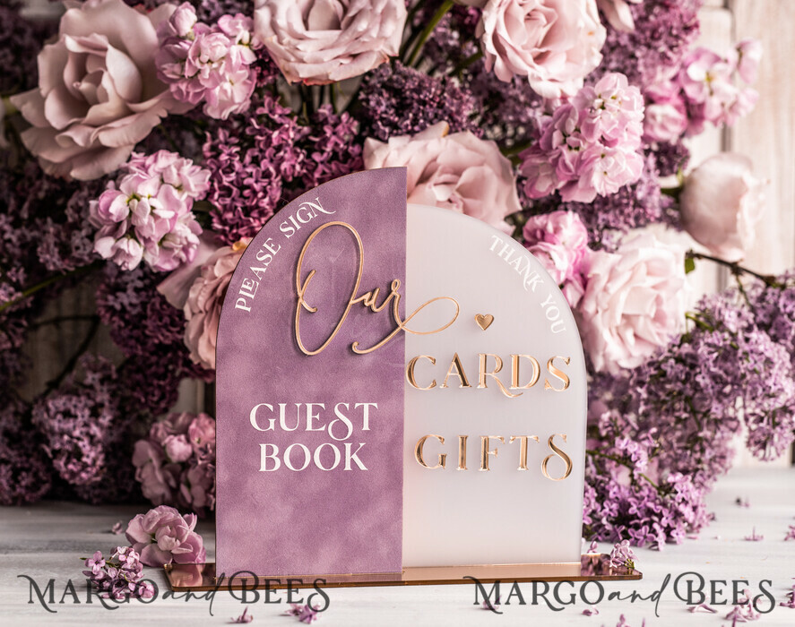 TISCHDEKORATIONSCHILDER Gästebuch & Karten Geschenke Schilder Goldene Acryl Geschenke & Karten Schild mit Ständer, Mauve Samt und goldenes Gästebuch Schild, Gold Mauve Geschenke & Karten Schild, Luxus Hochzeits Gästebuch Dekor