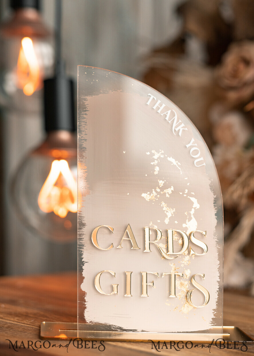 TABLE DECOR SIGNS Guestbook & Cards Gifts Signs Transparent Acrylic Cards & gifts Sign, Half Arch Beige Ombre Acrylic And Gold Sign, Nude Gold Plexi Sign, Taupe Luxury Wedding Table Decor, Wedding Signage Golden Mirror Cards Sign with stand