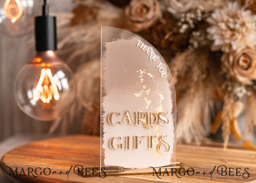 TABLE DECOR SIGNS Guestbook & Cards Gifts Signs Transparent Acrylic Cards & gifts Sign, Half Arch Beige Ombre Acrylic And Gold Sign, Nude Gold Plexi Sign, Taupe Luxury Wedding Table Decor, Wedding Signage Golden Mirror Cards Sign with stand