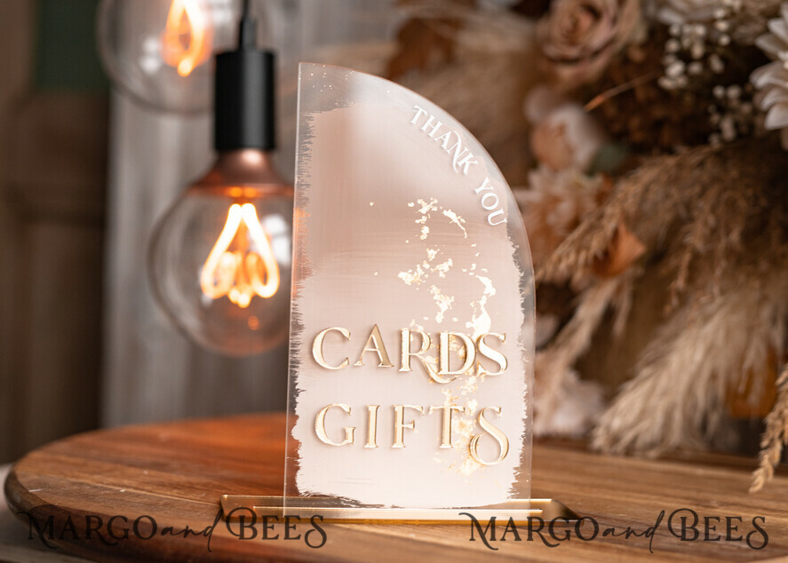 TABLE DECOR SIGNS Guestbook & Cards Gifts Signs Transparent Acrylic Cards & gifts Sign, Half Arch Beige Ombre Acrylic And Gold Sign, Nude Gold Plexi Sign, Taupe Luxury Wedding Table Decor, Wedding Signage Golden Mirror Cards Sign with stand