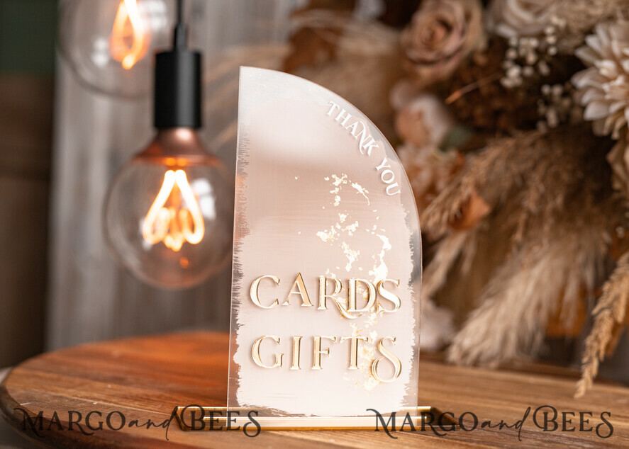 TABLE DECOR SIGNS Guestbook & Cards Gifts Signs Transparent Acrylic Cards & gifts Sign, Half Arch Beige Ombre Acrylic And Gold Sign, Nude Gold Plexi Sign, Taupe Luxury Wedding Table Decor, Wedding Signage Golden Mirror Cards Sign with stand