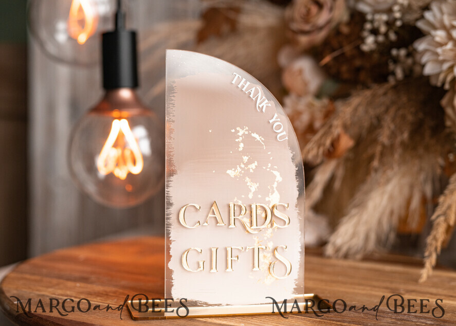 TABLE DECOR SIGNS Guestbook & Cards Gifts Signs Transparent Acrylic Cards & gifts Sign, Half Arch Beige Ombre Acrylic And Gold Sign, Nude Gold Plexi Sign, Taupe Luxury Wedding Table Decor, Wedding Signage Golden Mirror Cards Sign with stand