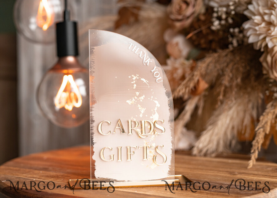 TABLE DECOR SIGNS Guestbook & Cards Gifts Signs Transparent Acrylic Cards & gifts Sign, Half Arch Beige Ombre Acrylic And Gold Sign, Nude Gold Plexi Sign, Taupe Luxury Wedding Table Decor, Wedding Signage Golden Mirror Cards Sign with stand