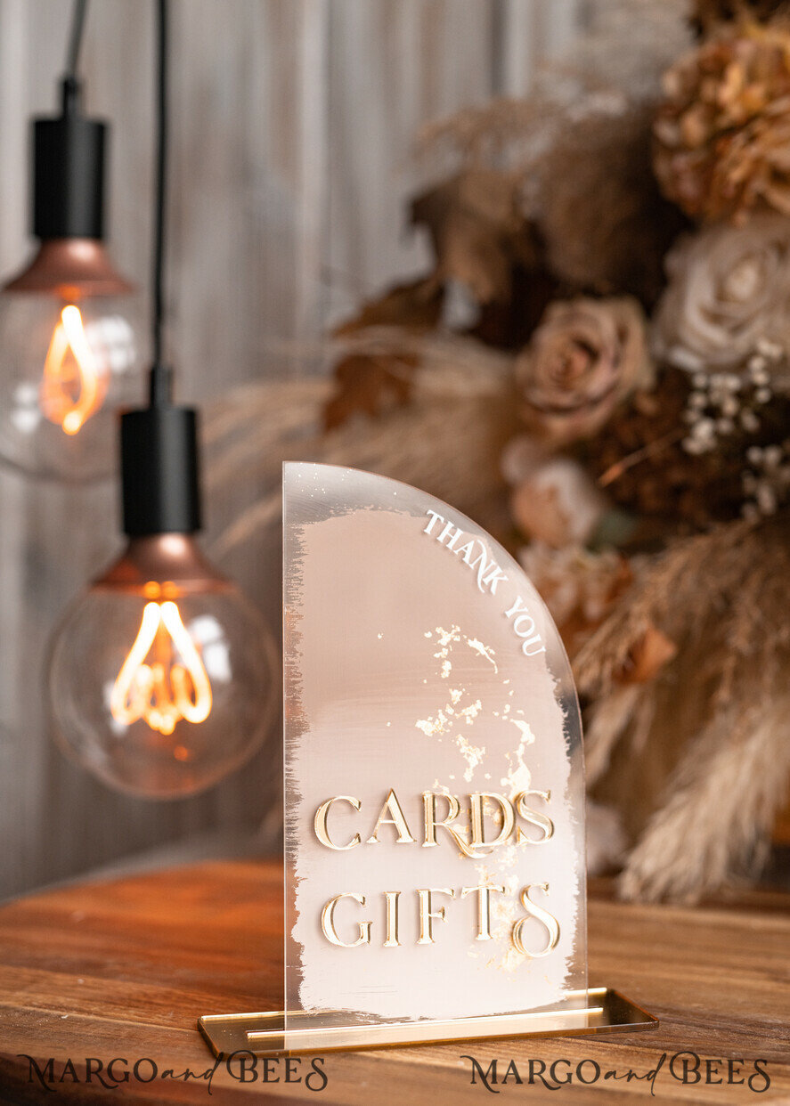 TABLE DECOR SIGNS Guestbook & Cards Gifts Signs Transparent Acrylic Cards & gifts Sign, Half Arch Beige Ombre Acrylic And Gold Sign, Nude Gold Plexi Sign, Taupe Luxury Wedding Table Decor, Wedding Signage Golden Mirror Cards Sign with stand