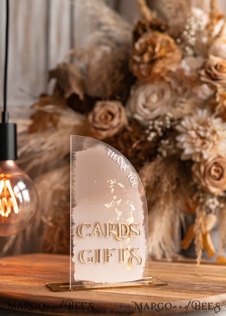 TABLE DECOR SIGNS Guestbook & Cards Gifts Signs Transparent Acrylic Cards & gifts Sign, Half Arch Beige Ombre Acrylic And Gold Sign, Nude Gold Plexi Sign, Taupe Luxury Wedding Table Decor, Wedding Signage Golden Mirror Cards Sign with stand
