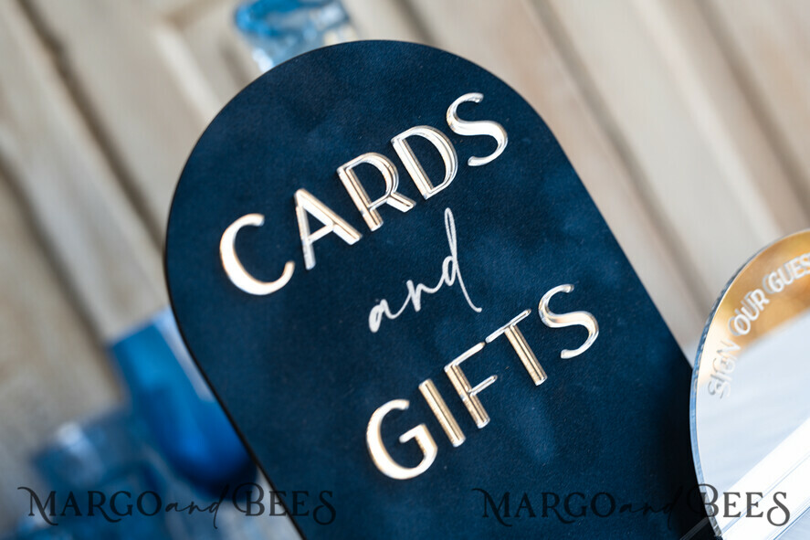 TABLE DECOR SIGNS Guestbook & Cards Gifts Signs Navy Blue Silver Acrylic gifts & cards signs with stand, Dark Blue Velvet and Siler Mirror guestbook Sign, Mirror Plexi gifts & cards signs, Luxury Wedding guestbook Decor Centerpieces
