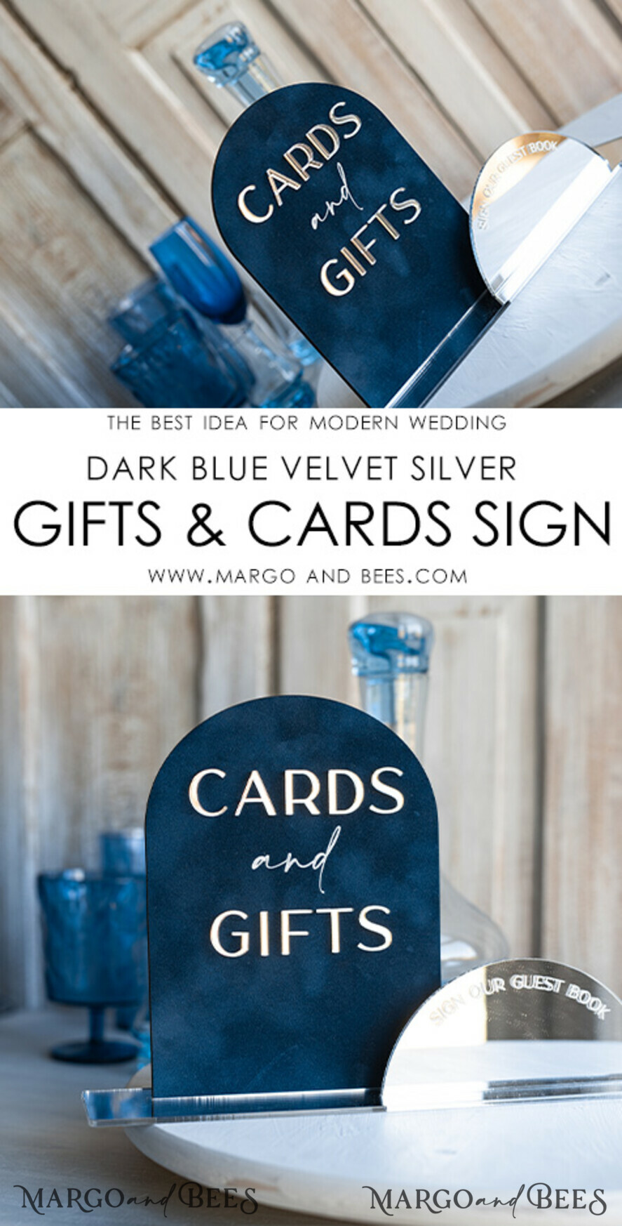 TABLE DECOR SIGNS Guestbook & Cards Gifts Signs Navy Blue Silver Acrylic gifts & cards signs with stand, Dark Blue Velvet and Siler Mirror guestbook Sign, Mirror Plexi gifts & cards signs, Luxury Wedding guestbook Decor Centerpieces