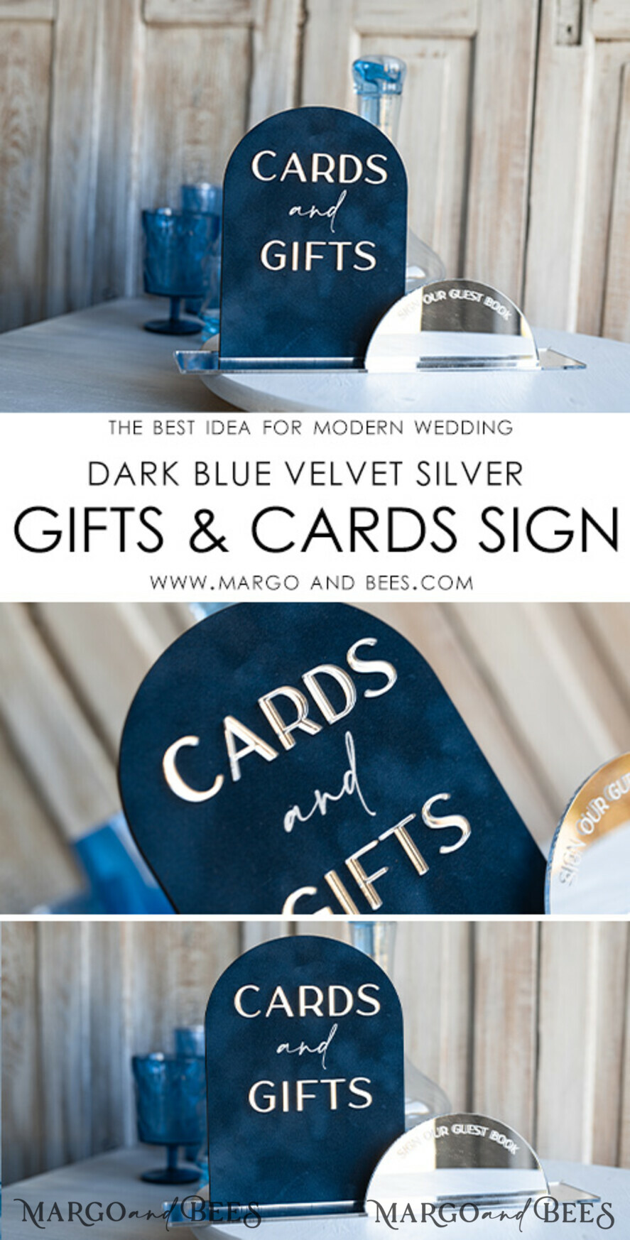 TABLE DECOR SIGNS Guestbook & Cards Gifts Signs Navy Blue Silver Acrylic gifts & cards signs with stand, Dark Blue Velvet and Siler Mirror guestbook Sign, Mirror Plexi gifts & cards signs, Luxury Wedding guestbook Decor Centerpieces