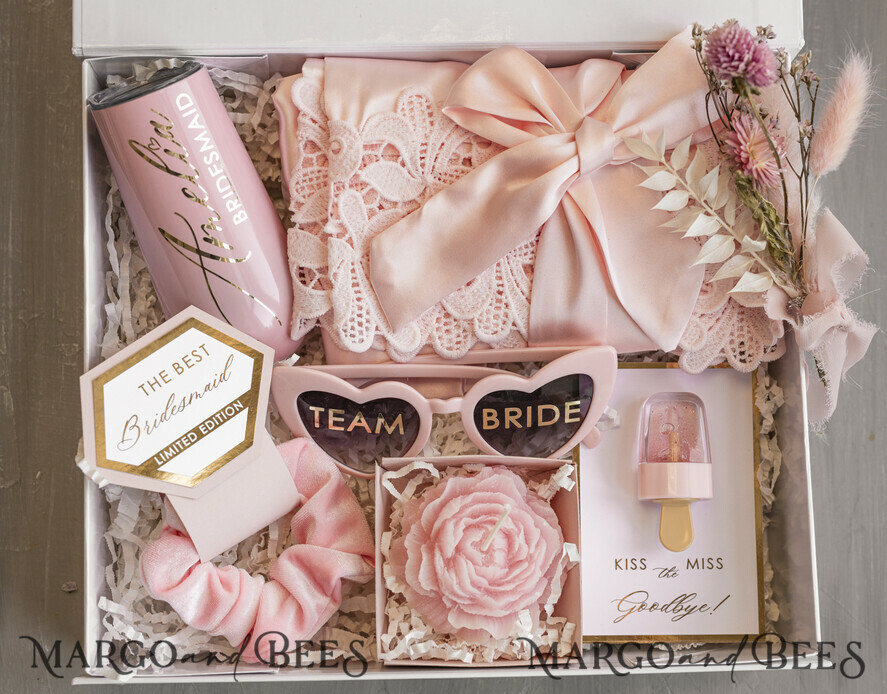 Brautjungfer/Trauzeuge Box Brautjungfern Vorschlagsbox Personalisierte Brautjungfern-Proposal-Box mit Robe, Komplettes Trauzeugin-Set, Blush Will You Be My Bridesmaid Box Set
