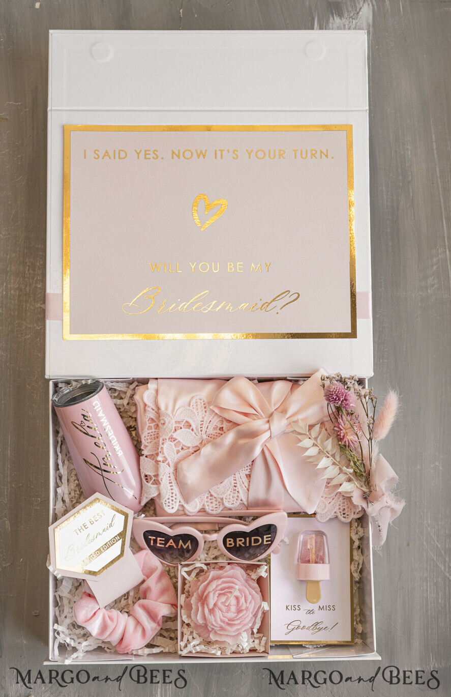 Brautjungfer/Trauzeuge Box Brautjungfern Vorschlagsbox Personalisierte Brautjungfern-Proposal-Box mit Robe, Komplettes Trauzeugin-Set, Blush Will You Be My Bridesmaid Box Set
