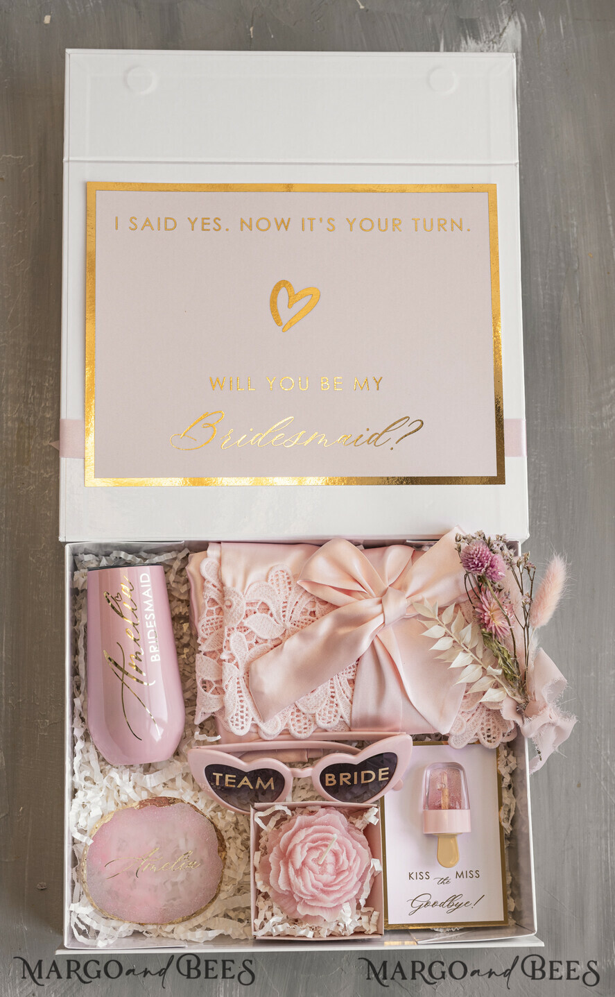 Brautjungfer/Trauzeuge Box Brautjungfern Vorschlagsbox Personalisierte Brautjungfern-Proposal-Box mit Robe, Komplettes Trauzeugin-Set, Blush Will You Be My Bridesmaid Box Set