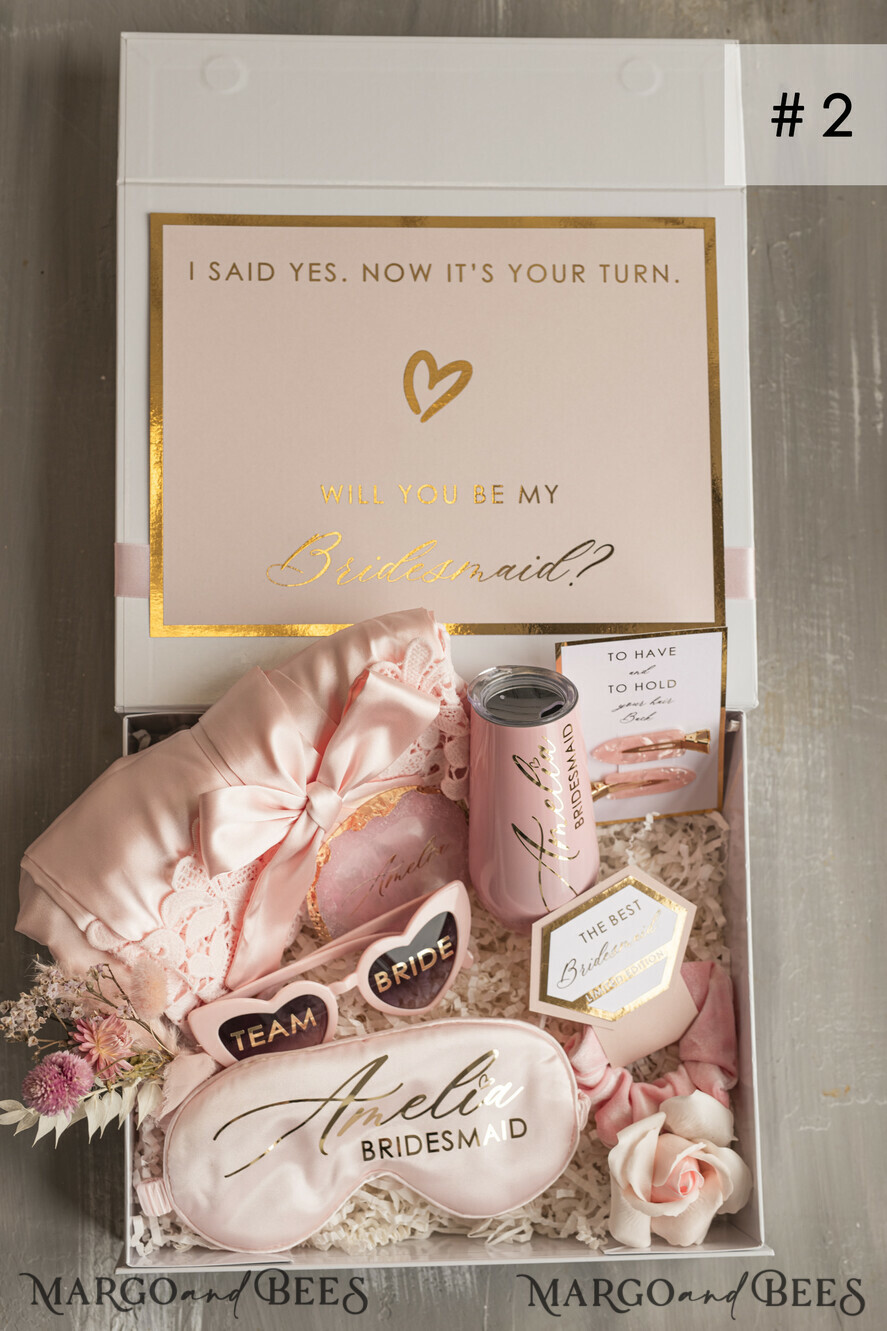 BRIDESMAID/BEST MAN BOX bridesmaid proposal box Personalized Bridesmaid Proposal Box with Robe, Complete Maid of Honour Box, Blush Will You Be My Bridesmaid box set