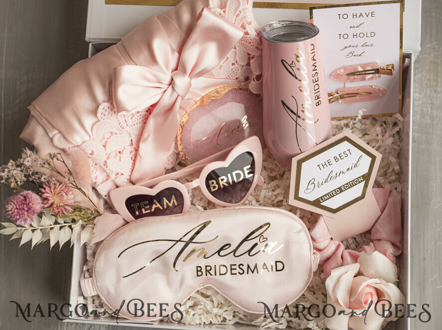 BRIDESMAID/BEST MAN BOX bridesmaid proposal box Personalized Bridesmaid Proposal Box with Robe, Complete Maid of Honour Box, Blush Will You Be My Bridesmaid box set