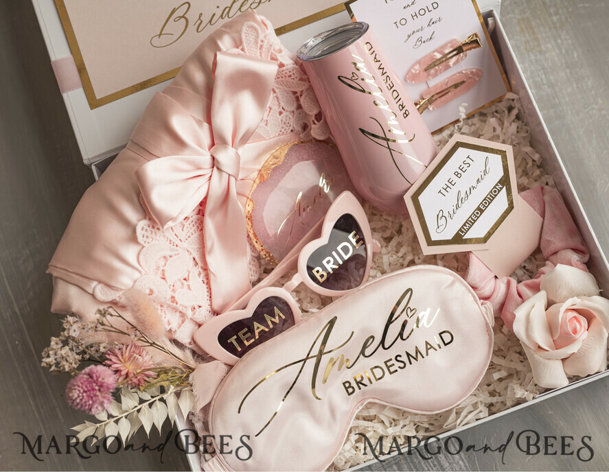 BRIDESMAID/BEST MAN BOX bridesmaid proposal box Personalized Bridesmaid Proposal Box with Robe, Complete Maid of Honour Box, Blush Will You Be My Bridesmaid box set