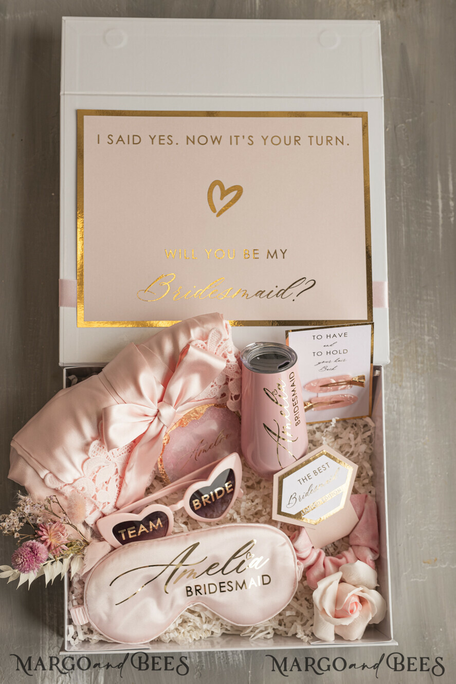 BRIDESMAID/BEST MAN BOX bridesmaid proposal box Personalized Bridesmaid Proposal Box with Robe, Complete Maid of Honour Box, Blush Will You Be My Bridesmaid box set