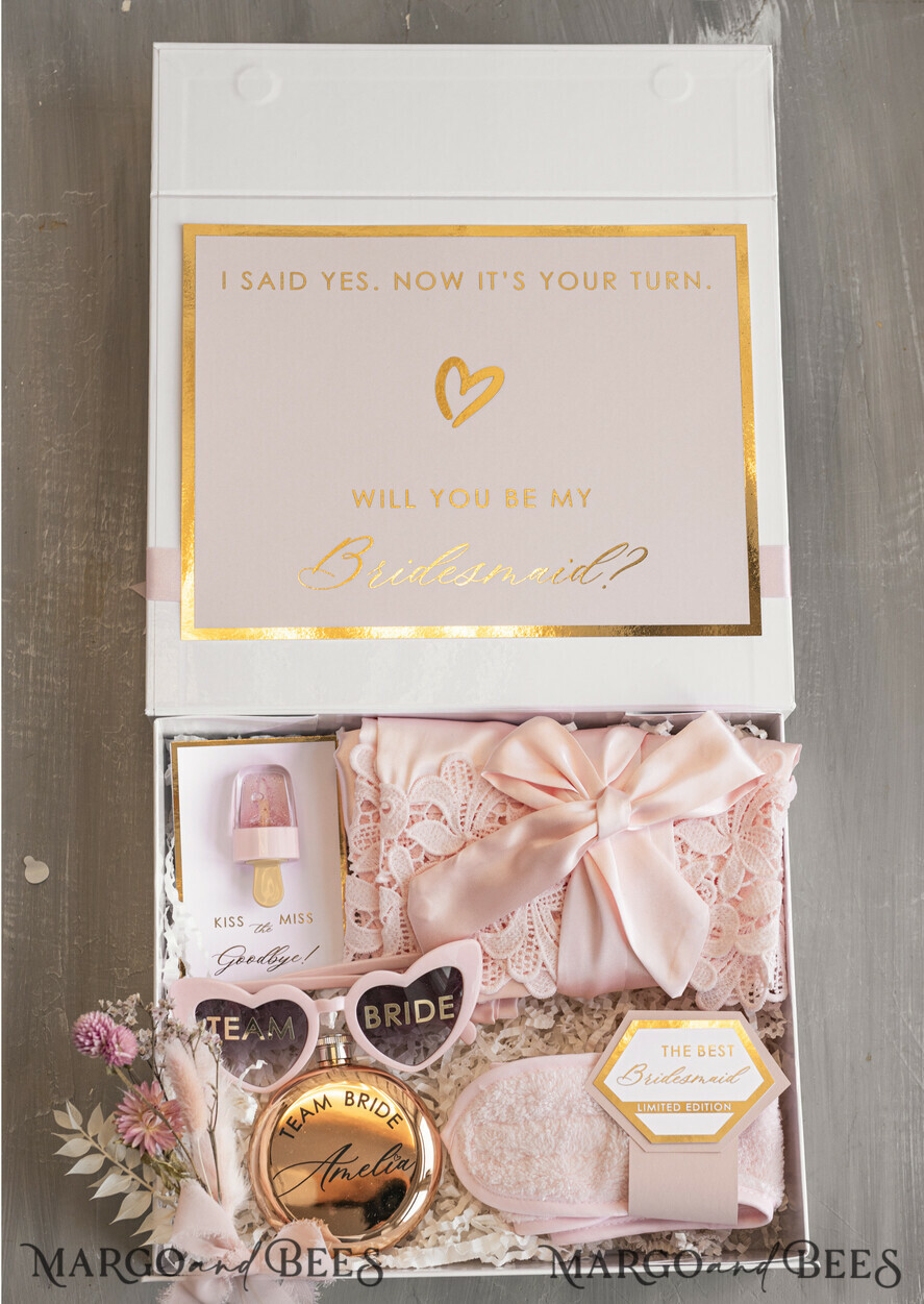 BRIDESMAID/BEST MAN BOX bridesmaid proposal box Personalized Bridesmaid Proposal Box with Robe, Complete Maid of Honour Box, Blush Will You Be My Bridesmaid box set