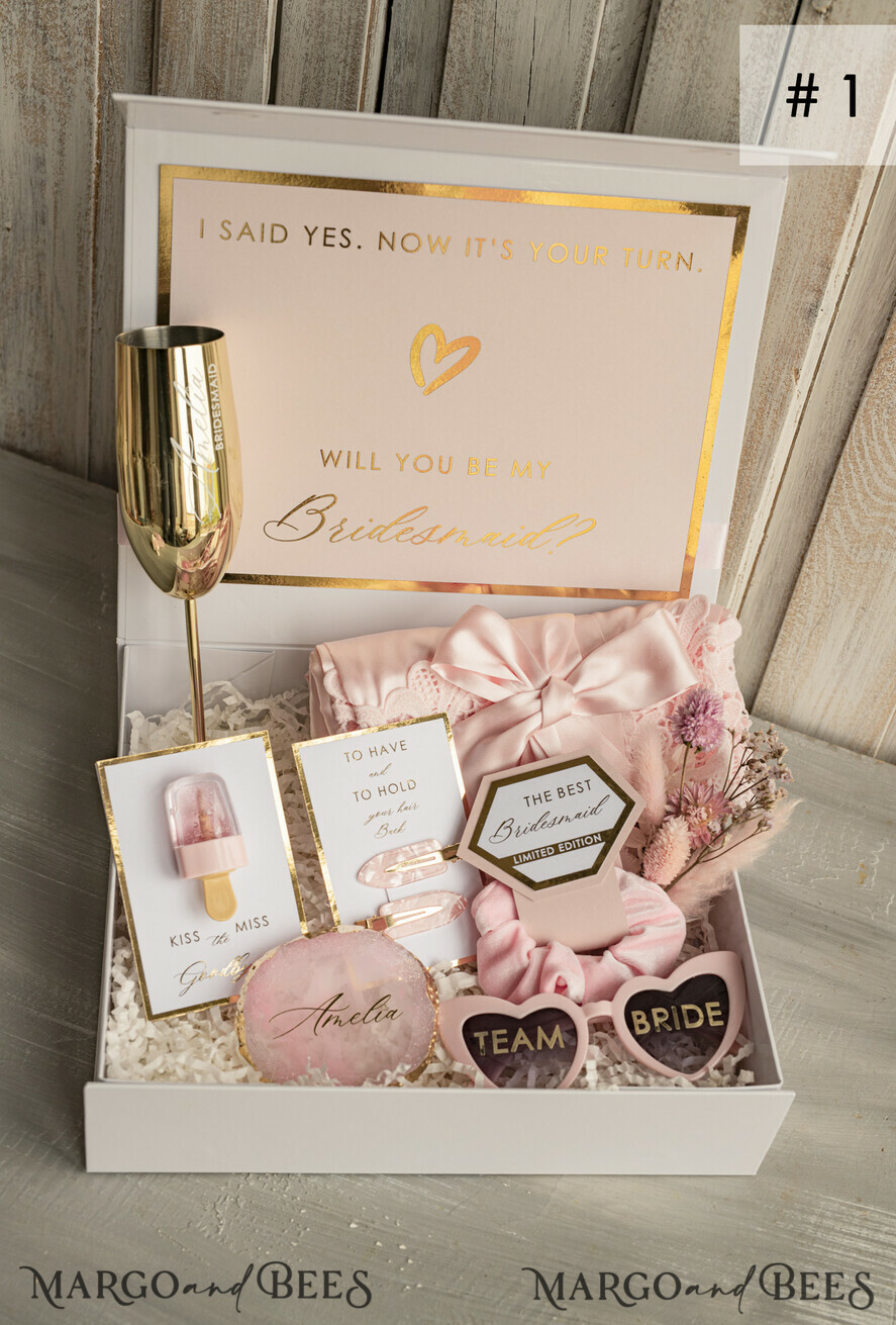BRIDESMAID/BEST MAN BOX bridesmaid proposal box Personalized Bridesmaid Proposal Box with Robe, Complete Maid of Honour Box, Blush Will You Be My Bridesmaid box set