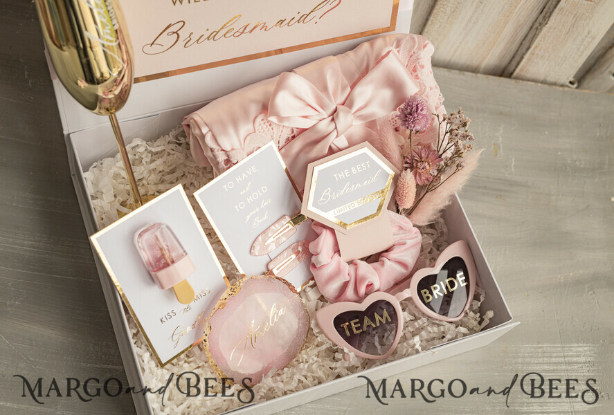 BRIDESMAID/BEST MAN BOX bridesmaid proposal box Personalized Bridesmaid Proposal Box with Robe, Complete Maid of Honour Box, Blush Will You Be My Bridesmaid box set
