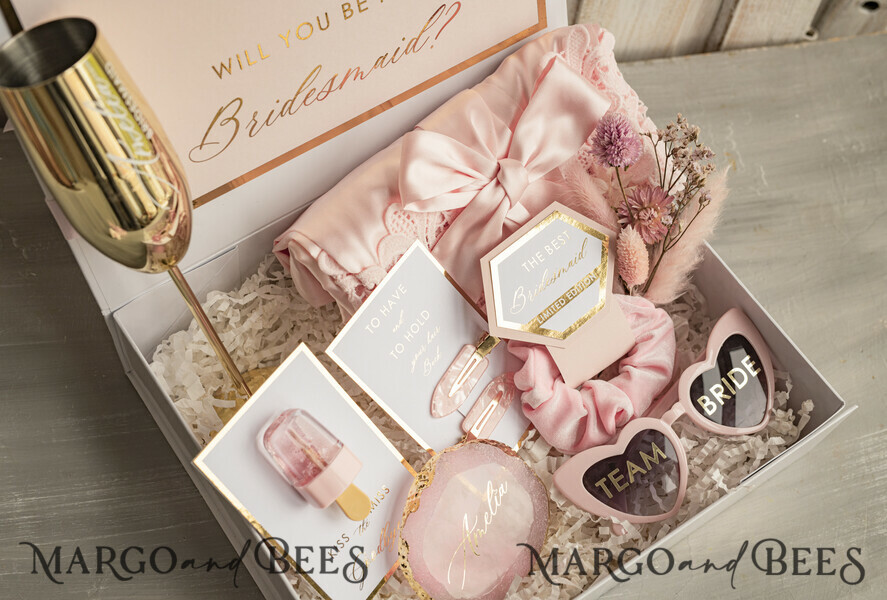 BRIDESMAID/BEST MAN BOX bridesmaid proposal box Personalized Bridesmaid Proposal Box with Robe, Complete Maid of Honour Box, Blush Will You Be My Bridesmaid box set