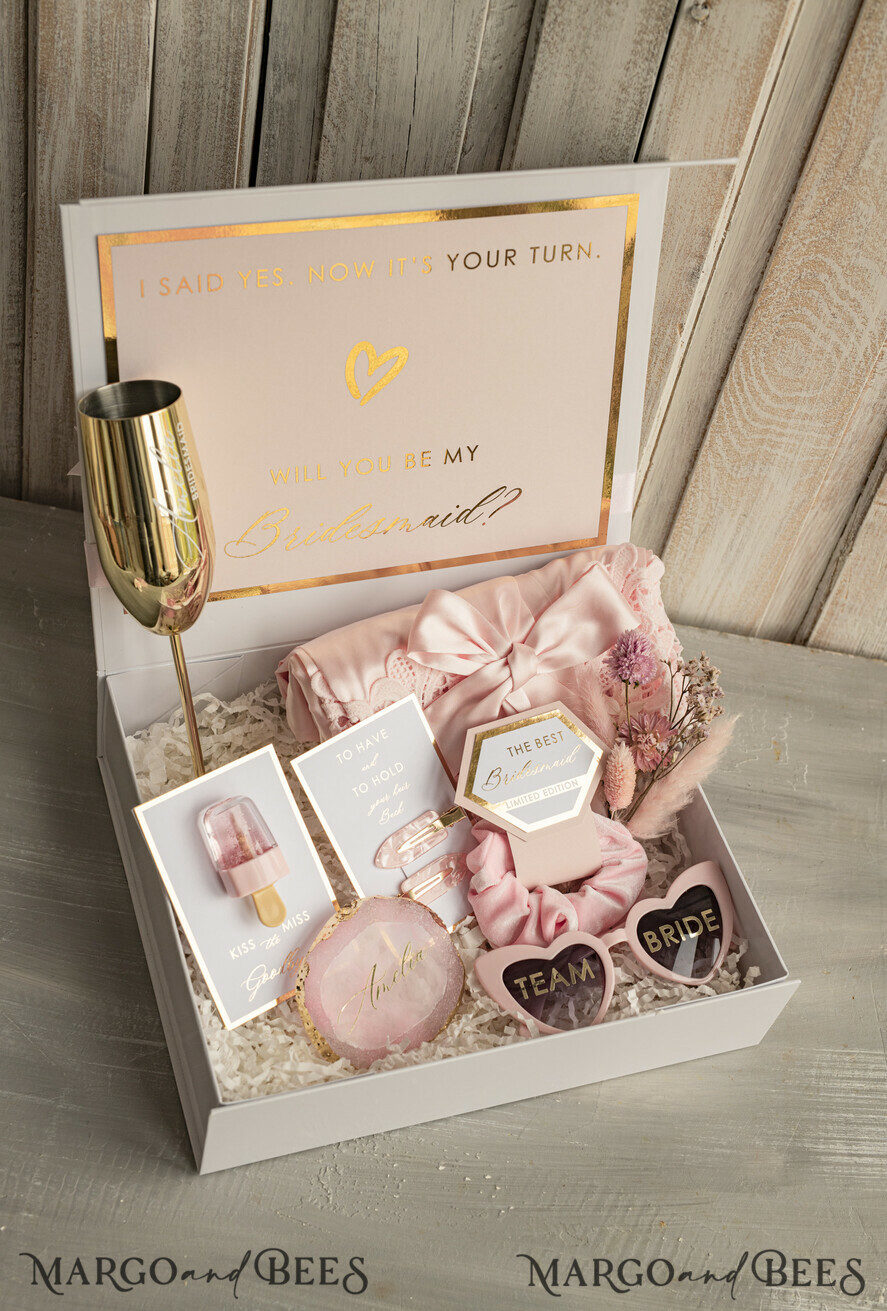BRIDESMAID/BEST MAN BOX bridesmaid proposal box Personalized Bridesmaid Proposal Box with Robe, Complete Maid of Honour Box, Blush Will You Be My Bridesmaid box set