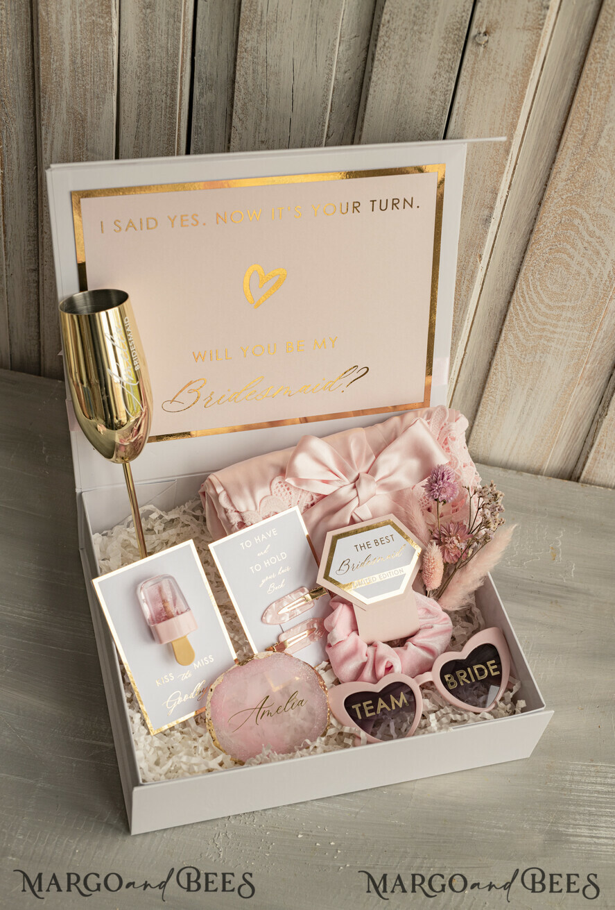 BRIDESMAID/BEST MAN BOX bridesmaid proposal box Personalized Bridesmaid Proposal Box with Robe, Complete Maid of Honour Box, Blush Will You Be My Bridesmaid box set
