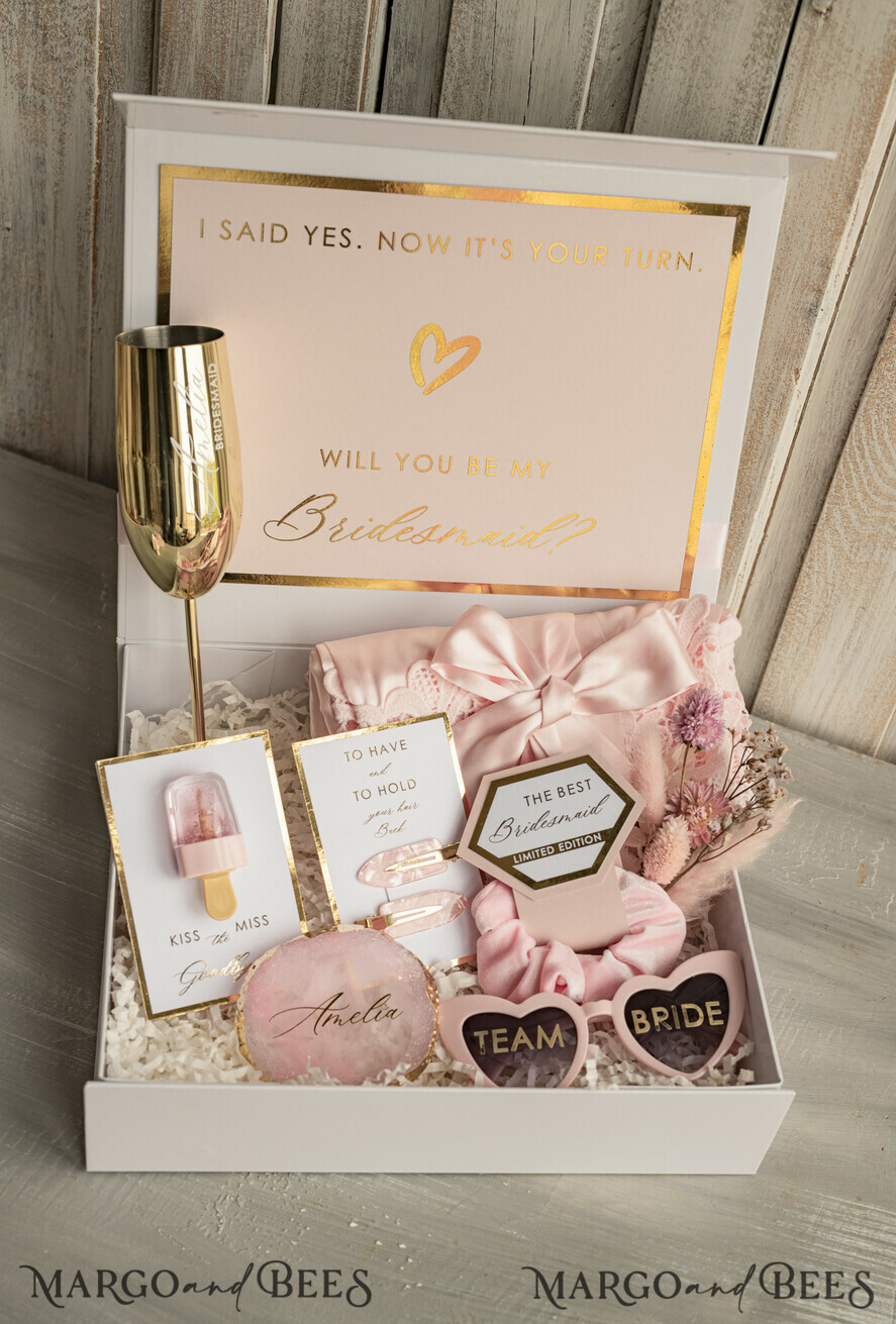BRIDESMAID/BEST MAN BOX bridesmaid proposal box Personalized Bridesmaid Proposal Box with Robe, Complete Maid of Honour Box, Blush Will You Be My Bridesmaid box set