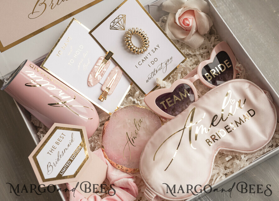 Brautjungfer/Trauzeuge Box Brautjungfern Vorschlagsbox Personalisierte Brautjungfern Vorschlagsbox mit Bademantel, komplette Trauzeugin-Box, Blush Will You Be My Bridesmaid Box-Set