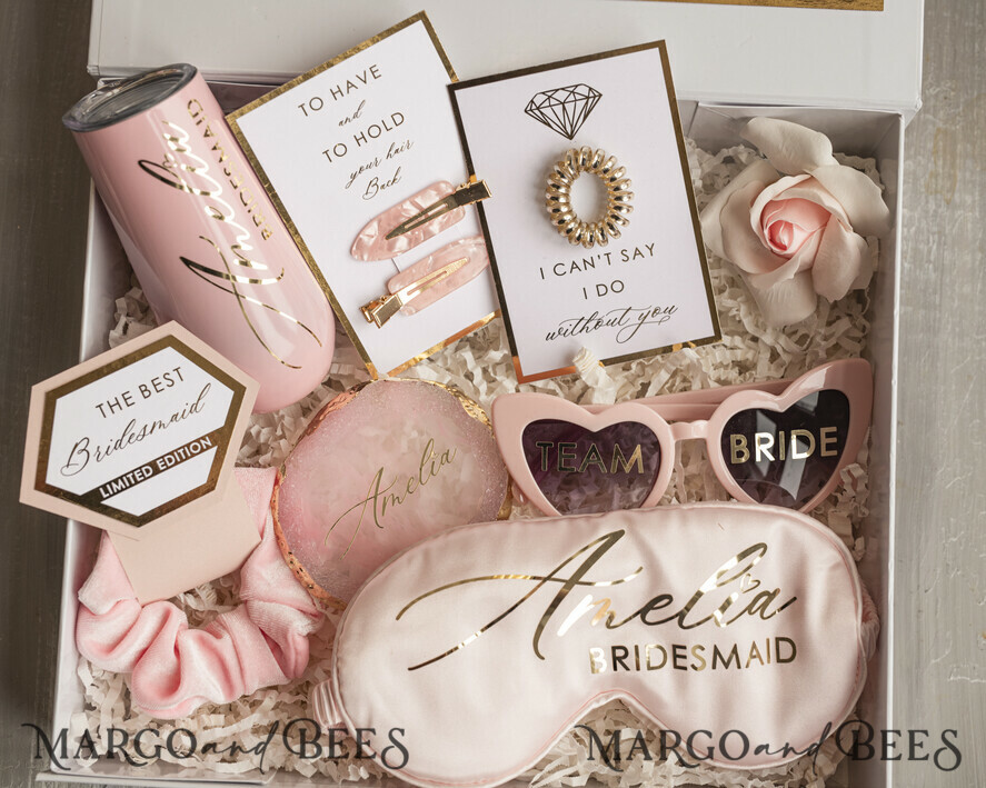 Brautjungfer/Trauzeuge Box Brautjungfern Vorschlagsbox Personalisierte Brautjungfern Vorschlagsbox mit Bademantel, komplette Trauzeugin-Box, Blush Will You Be My Bridesmaid Box-Set