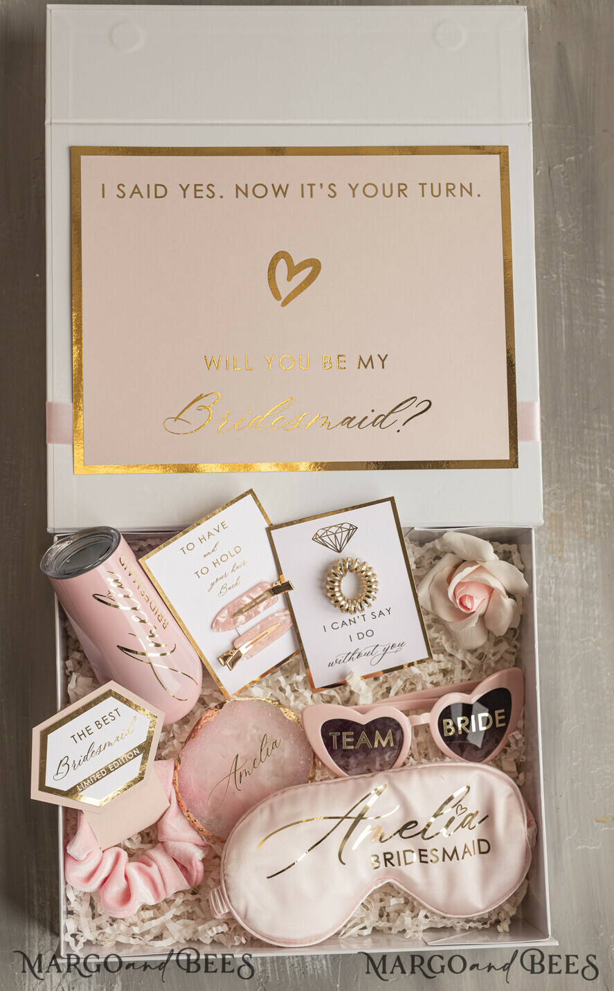 Brautjungfer/Trauzeuge Box Brautjungfern Vorschlagsbox Personalisierte Brautjungfern Vorschlagsbox mit Bademantel, komplette Trauzeugin-Box, Blush Will You Be My Bridesmaid Box-Set