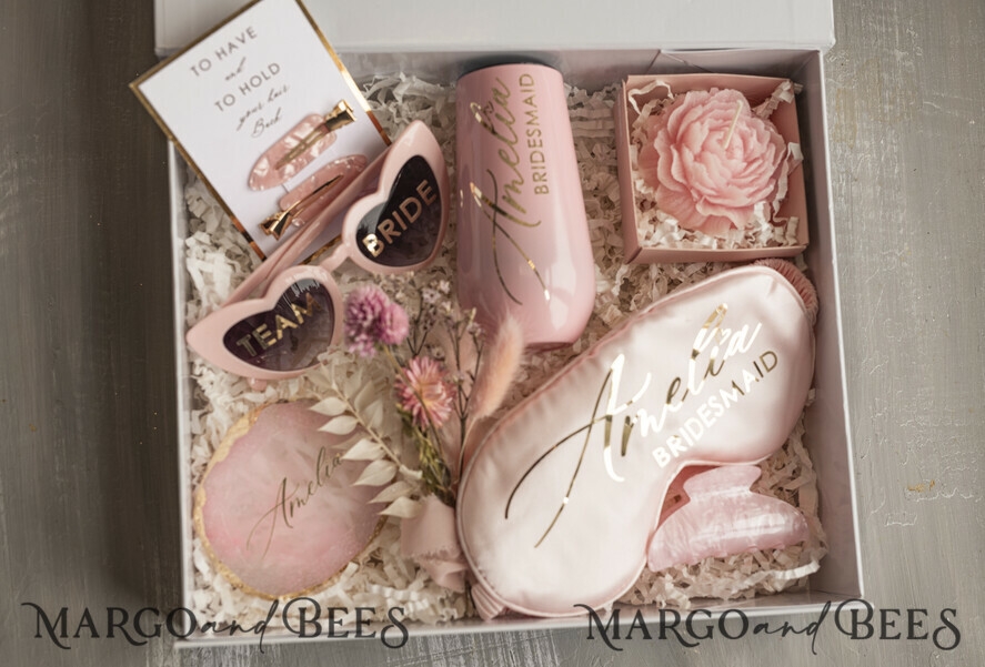 Brautjungfer/Trauzeuge Box Brautjungfern Vorschlagsbox Personalisierte Brautjungfern Vorschlagsbox mit Bademantel, komplette Trauzeugin-Box, Blush Will You Be My Bridesmaid Box-Set
