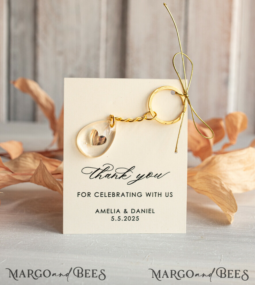 WEDDING FAVORS Resin Custom Resin Keychain Wedding Favors For Guests in bulk Custom Resin Keychain, Golden personalised Thank you gifts Teardrop Keychain with Gold-Plated Stainless Steel Hardware