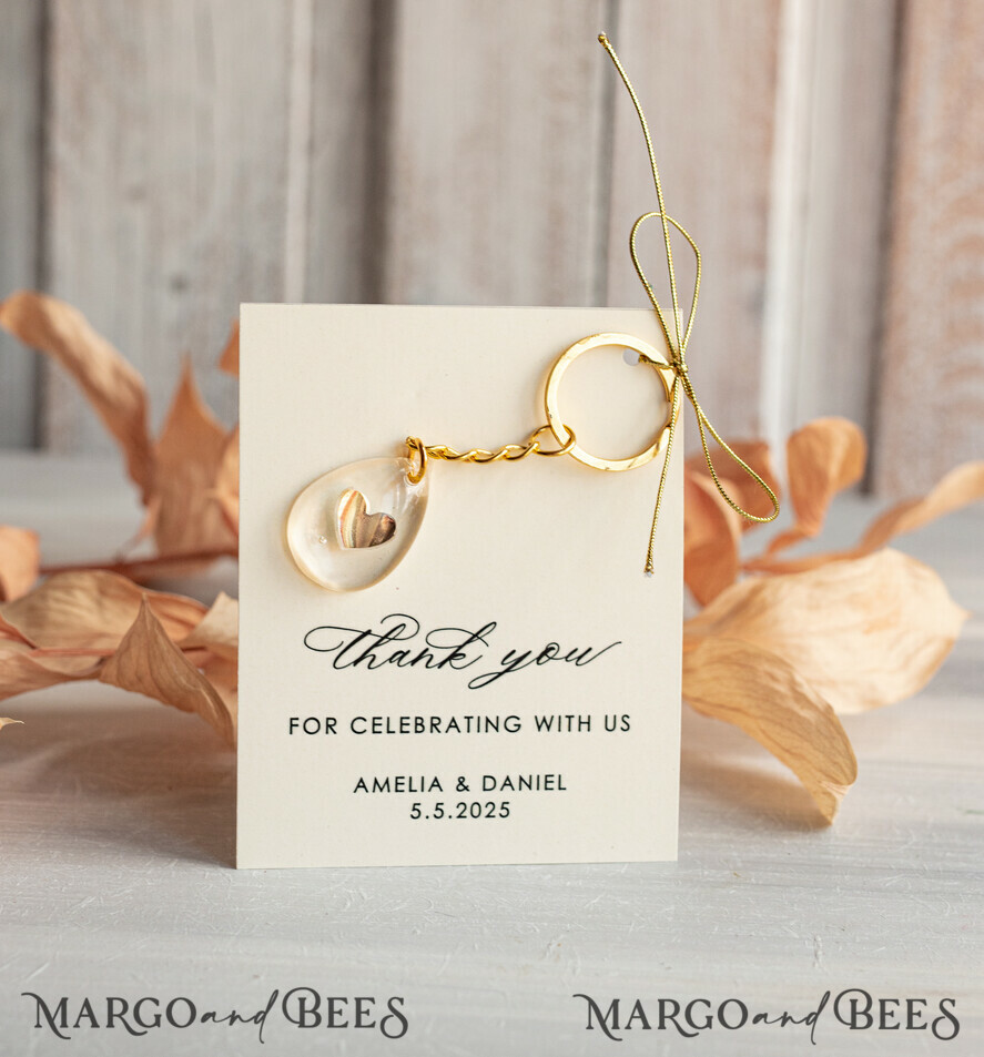 WEDDING FAVORS Resin Custom Resin Keychain Wedding Favors For Guests in bulk Custom Resin Keychain, Golden personalised Thank you gifts Teardrop Keychain with Gold-Plated Stainless Steel Hardware
