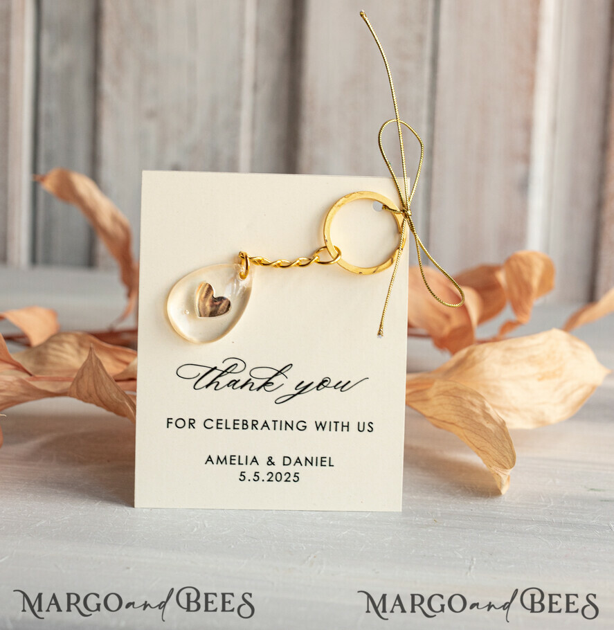 WEDDING FAVORS Resin Custom Resin Keychain Wedding Favors For Guests in bulk Custom Resin Keychain, Golden personalised Thank you gifts Teardrop Keychain with Gold-Plated Stainless Steel Hardware